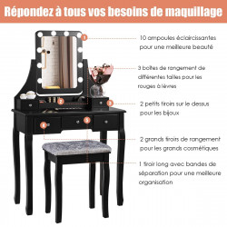 Coiffeuse avec miroir 10 ampoules LED et 5 tiroirs amovibles