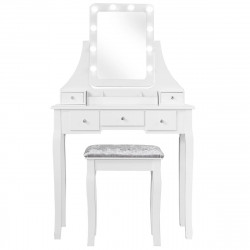 Coiffeuse avec miroir 10 ampoules LED et 5 tiroirs amovibles