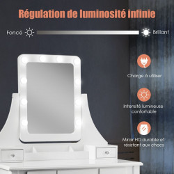 Coiffeuse avec miroir 10 ampoules LED et 5 tiroirs amovibles