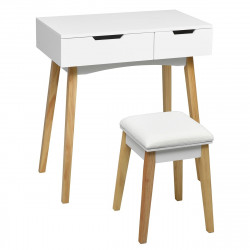 Coiffeuse Table de Maquillage avec miroir carré rabattable, tiroir spacieux, tabouret rembourré