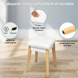 Coiffeuse Table de Maquillage avec miroir carré rabattable, tiroir spacieux, tabouret rembourré