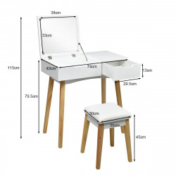 Coiffeuse Table de Maquillage avec miroir carré rabattable, tiroir spacieux, tabouret rembourré