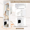 Armoire à Bijoux 3 en 1, pivotante à 360° avec miroir, porte-manteau et lumières LED 3 couleurs