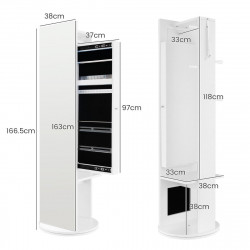 Armoire à Bijoux 3 en 1, pivotante à 360° avec miroir, porte-manteau et lumières LED 3 couleurs