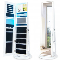 Armoire à Bijoux avec miroir sur pieds pivotant 360° pleine longueur avec LED