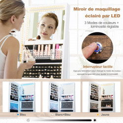 Armoire à Bijoux avec miroir sur pieds pivotant 360° pleine longueur avec LED