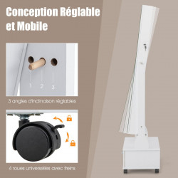 Armoire à Bijoux sur pied, 4 roues verrouillables, miroir pleine longueur, éclairage LED, tiroir, serrure et clé