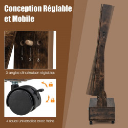 Armoire à Bijoux sur pied, 4 roues verrouillables, miroir pleine longueur, éclairage LED, tiroir, serrure et clé