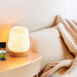 Diffuseur par Chaleur Douce CALORYA N° 16, design raffiné, céramique ajourée, base en bois, diffusion huiles essentielles