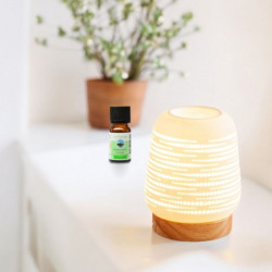Diffuseur par Chaleur Douce CALORYA N° 16, design raffiné, céramique ajourée, base en bois, diffusion huiles essentielles
