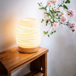 Diffuseur par Chaleur Douce CALORYA N° 16, design raffiné, céramique ajourée, base en bois, diffusion huiles essentielles