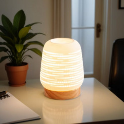 Diffuseur par Chaleur Douce CALORYA N° 16, design raffiné, céramique ajourée, base en bois, diffusion huiles essentielles