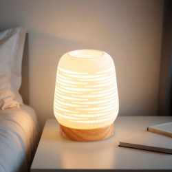 Diffuseur par Chaleur Douce CALORYA N° 16, design raffiné, céramique ajourée, base en bois, diffusion huiles essentielles