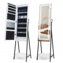 Armoire à Bijoux sur pied, Miroir pleine longueur, Lumières LED 3 Couleurs, interrupteur tactile, Porte verrouillable