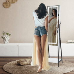 Armoire à Bijoux sur pied, Miroir pleine longueur, Lumières LED 3 Couleurs, interrupteur tactile, Porte verrouillable