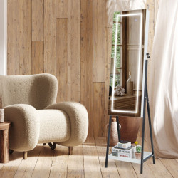 Armoire à Bijoux sur pied, Miroir pleine longueur, Lumières LED 3 Couleurs, interrupteur tactile, Porte verrouillable