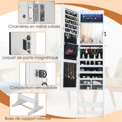 Armoire à Bijoux sur Pieds, Miroir pleine longueur, Verrouillable, Grand espace de rangement