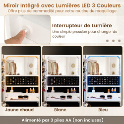Armoire à Bijoux murale, Miroir pleine longueur, LED 3 Couleurs, Miroir intérieur, Porte verrouillable