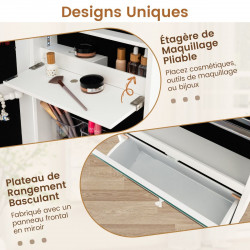 Armoire à Bijoux murale, Miroir pleine longueur, LED 3 Couleurs, Miroir intérieur, Porte verrouillable