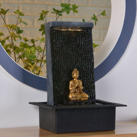 Fontaine d'intérieur Bouddha Zenitude atmosphère zen relaxation détente Mur d'eau décoration éclairage LED statuette amovible