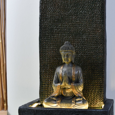 Fontaine grande taille Mur Bouddha atmosphère zen relaxation détente Mur d'eau décoration éclairage LED