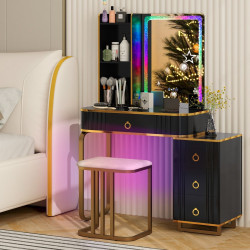Ensemble coiffeuse avec miroir LED RVB : 7 modes dynamiques et 7 modes statiques, rangement intégré