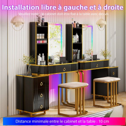 Ensemble coiffeuse avec miroir LED RVB : 7 modes dynamiques et 7 modes statiques, rangement intégré