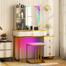 Ensemble coiffeuse avec miroir LED RVB : 7 modes dynamiques et 7 modes statiques, rangement intégré