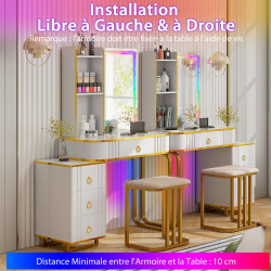 Ensemble coiffeuse avec miroir LED RVB : 7 modes dynamiques et 7 modes statiques, rangement intégré