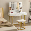 Coiffeuse avec miroir LED : 3 couleurs réglables, rangement spacieux et tabouret rembourré
