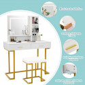 Coiffeuse avec miroir LED : 3 couleurs réglables, rangement spacieux et tabouret rembourré