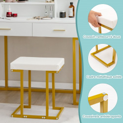 Coiffeuse avec miroir LED : 3 couleurs réglables, rangement spacieux et tabouret rembourré