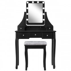 Coiffeuse avec miroir 10 ampoules LED et 5 tiroirs amovibles